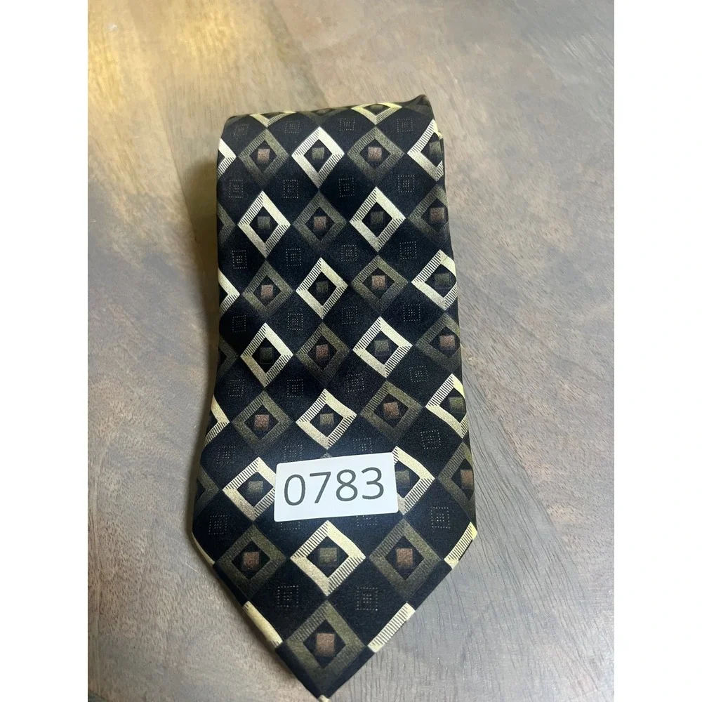 Harve Benard Mens Necktie 100% Silk Geometric‎ Diamond Black Gold One Size